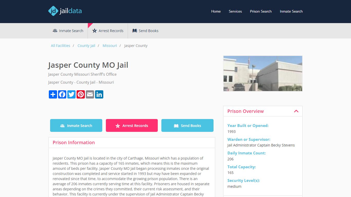 Jasper County MO Jail Inmate Search and Prisoner Info - Carthage, MO